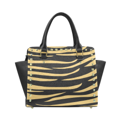 Tiger Stripes Black and Gold Rivet Shoulder Handbag (Model 1645)