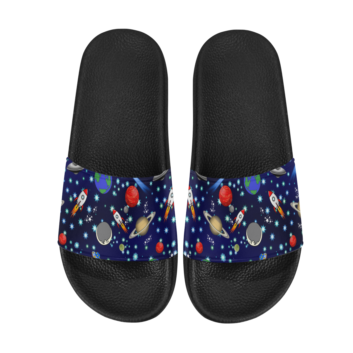 Galaxy Universe - Planets,Stars,Comets,Rockets Men's Slide Sandals (Model 057)