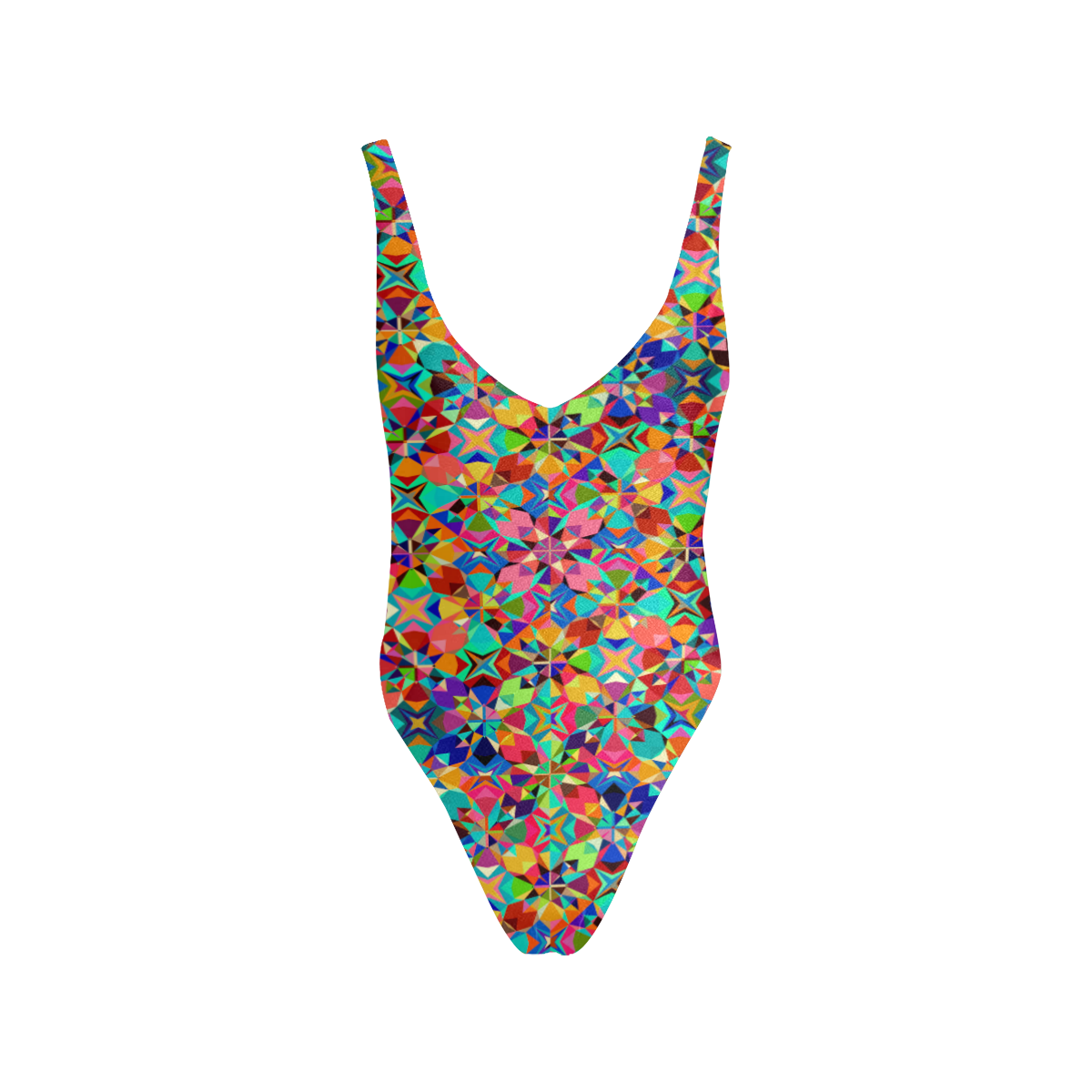 Multicolored Geometric Pattern Sexy Low Back One-Piece Swimsuit (Model S09)