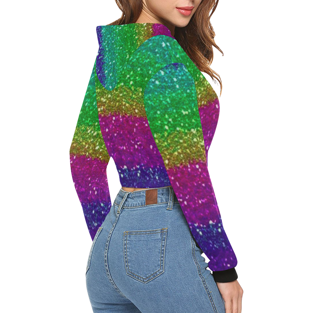 Rainbow glitter All Over Print Crop Hoodie for Women (Model H22)