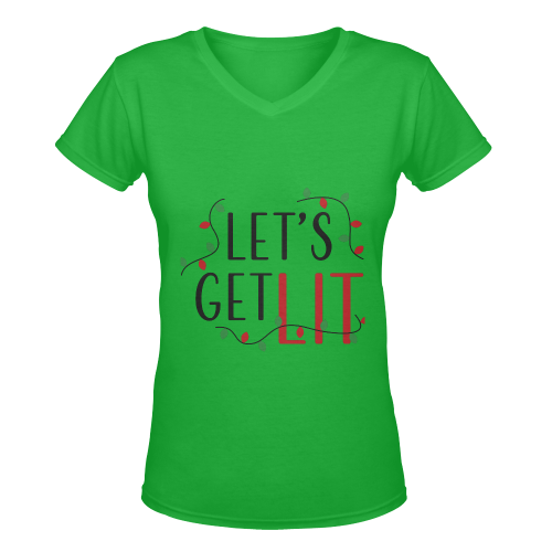 Lets Get Lit CHRISTMAS GREEN Women's Deep V-neck T-shirt (Model T19)