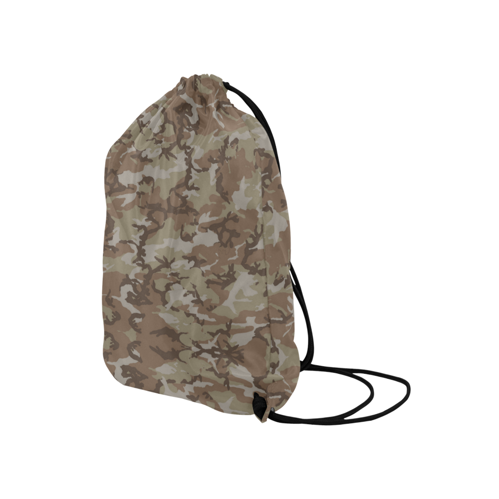 Woodland Desert Brown Camouflage Medium Drawstring Bag Model 1604 (Twin Sides) 13.8"(W) * 18.1"(H)
