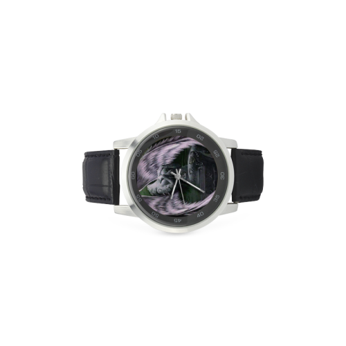 purple angle watch Unisex Stainless Steel Leather Strap Watch(Model 202)