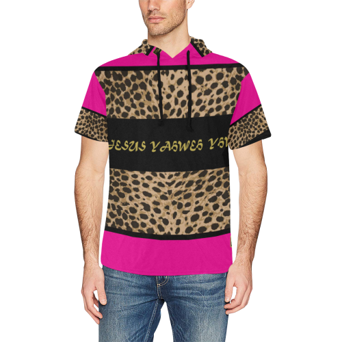 Neon Pink All Over Print Short Sleeve Hoodie for Men (Model H32)