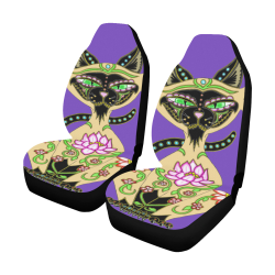 Siamese Cat Sugar Skull Purple Car Seat Covers (Set of 2)