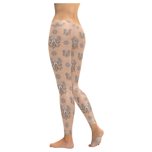 Ethnic Elephant Mandala Pattern Women's Low Rise Leggings (Invisible Stitch) (Model L05)