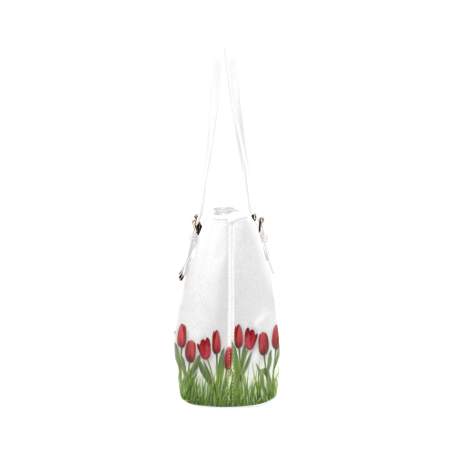Red Tulips Leather Tote Bag/Small (Model 1651)