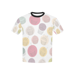 Colorful Cupcakes Kids' Mesh Cloth T-Shirt with Solid Color Neck (Model T40)