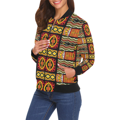 Adoring Africa All Over Print Bomber Jacket for Women (Model H19)