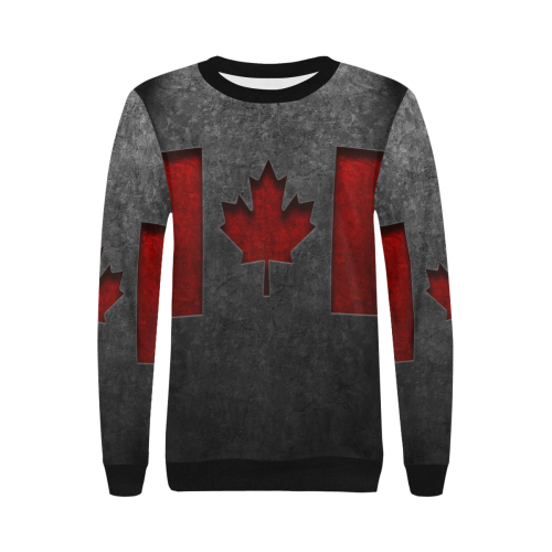 Canadian Flag Stone Texture Women's Rib Cuff Crew Neck Sweatshirt (Model H34)