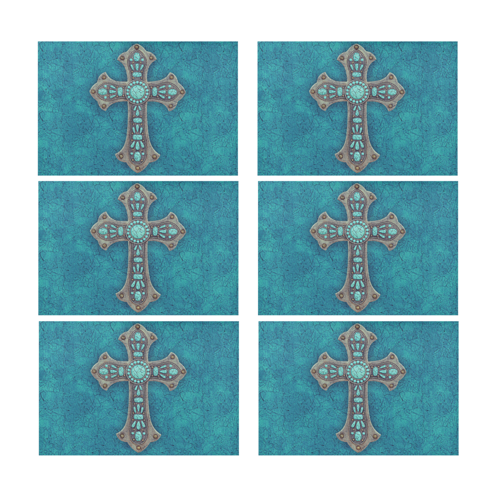 Turquoise Rustic Cross Placemat 12’’ x 18’’ (Set of 6)