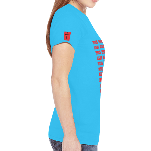 Baby Blue/ Red New All Over Print T-shirt for Women (Model T45)