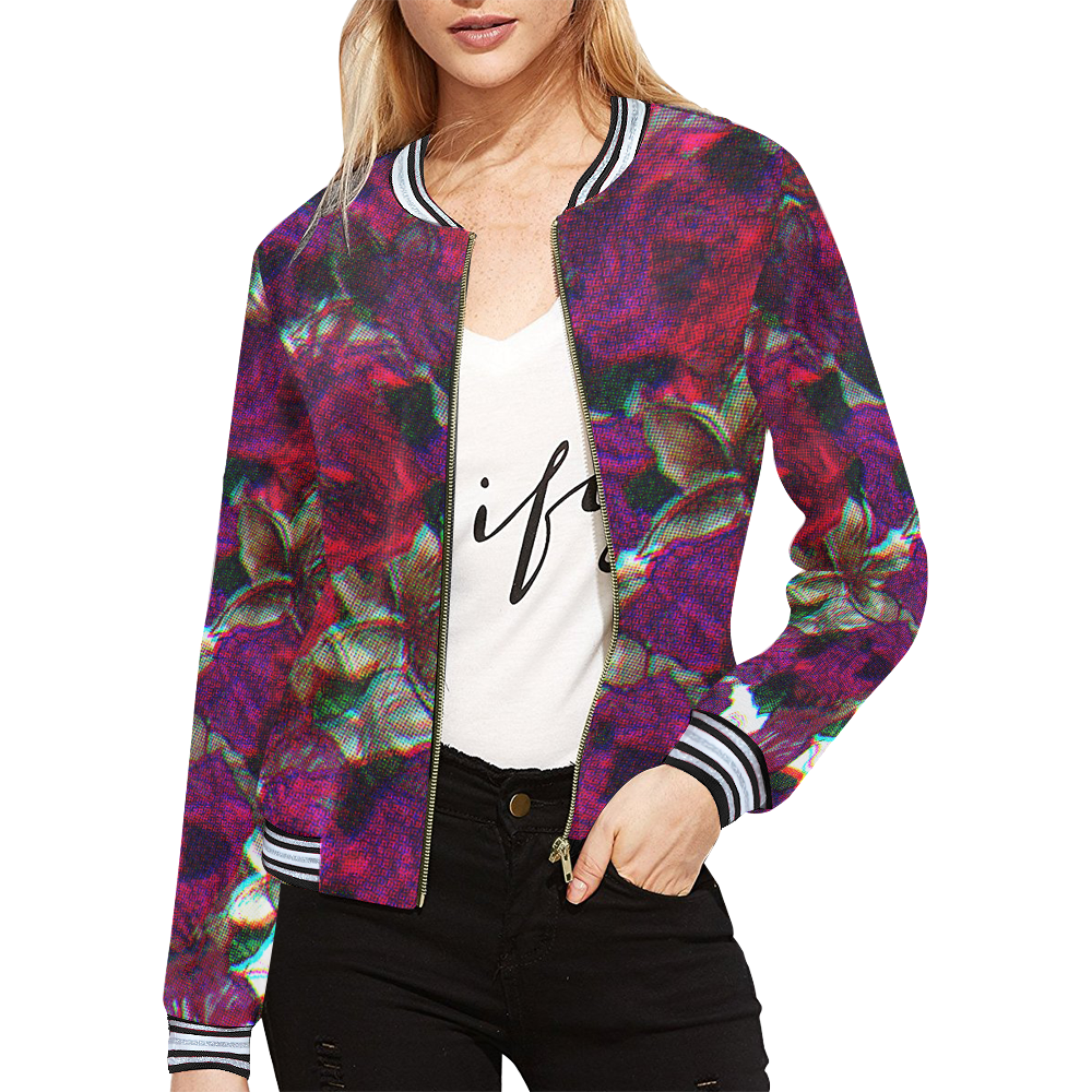 Flowers at Night All Over Print Bomber Jacket for Women (Model H21)