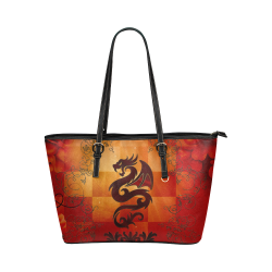 Tribal dragon  on vintage background Leather Tote Bag/Small (Model 1651)