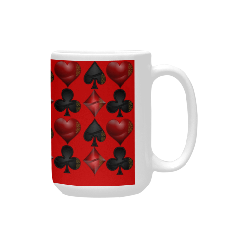 Las Vegas Black and Red Casino Poker Card Shapes on Red Custom Ceramic Mug (15OZ)