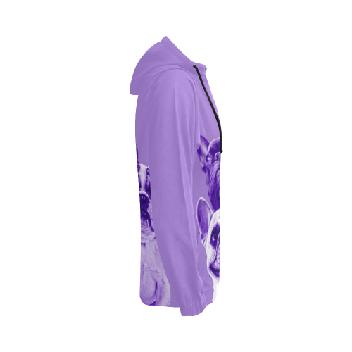 Purple French bulldog All Over Print Full Zip Hoodie for Women (Model H14)