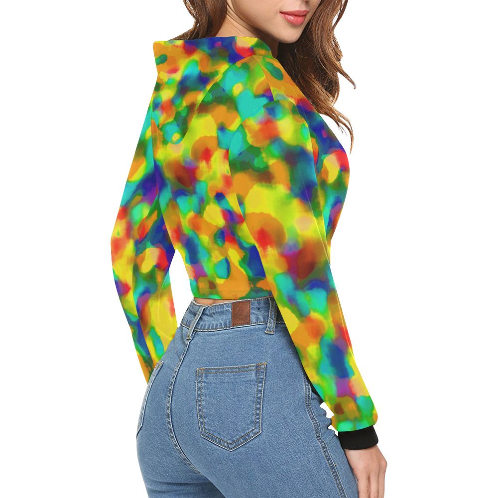 Colorful watercolors texture All Over Print Crop Hoodie for Women (Model H22)