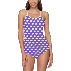 Clouds with Polka Dots on Purple Strap Swimsuit ( Model S05)