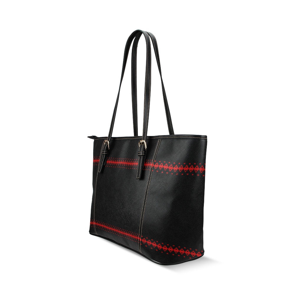 Black and Red Playing Card Shapes Leather Tote Bag/Small (Model 1640)