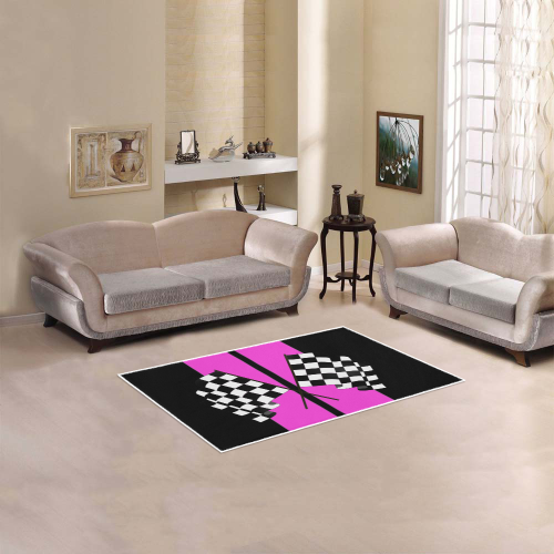 Checkered Flags, Race Car Stripe Black and Pink Area Rug 2'7"x 1'8‘’