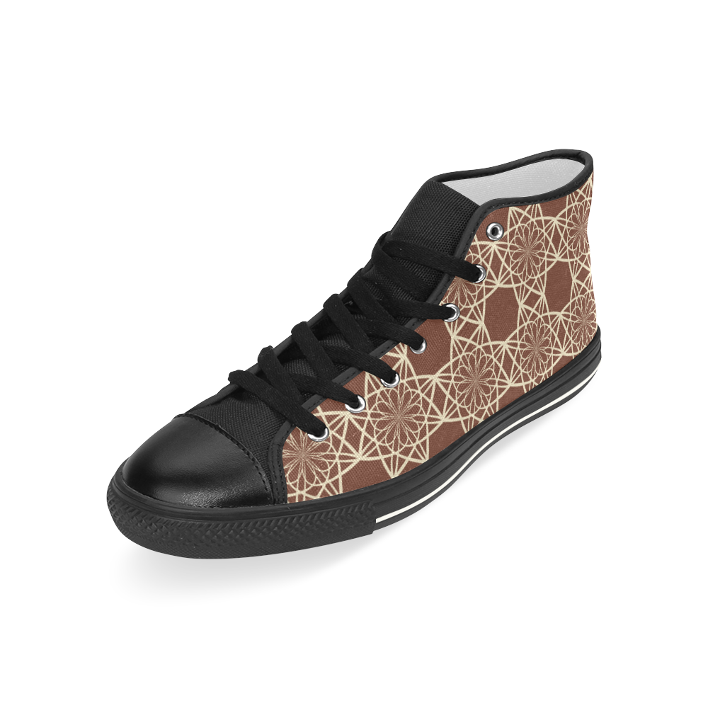 Brown and Beige Flowers Pattern Men’s Classic High Top Canvas Shoes (Model 017)