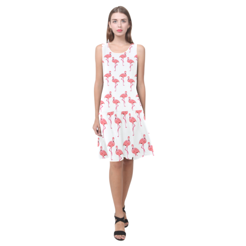 Pink Flamingo Pattern Tropical Summer Style Sleeveless Splicing Shift Dress(Model D17)