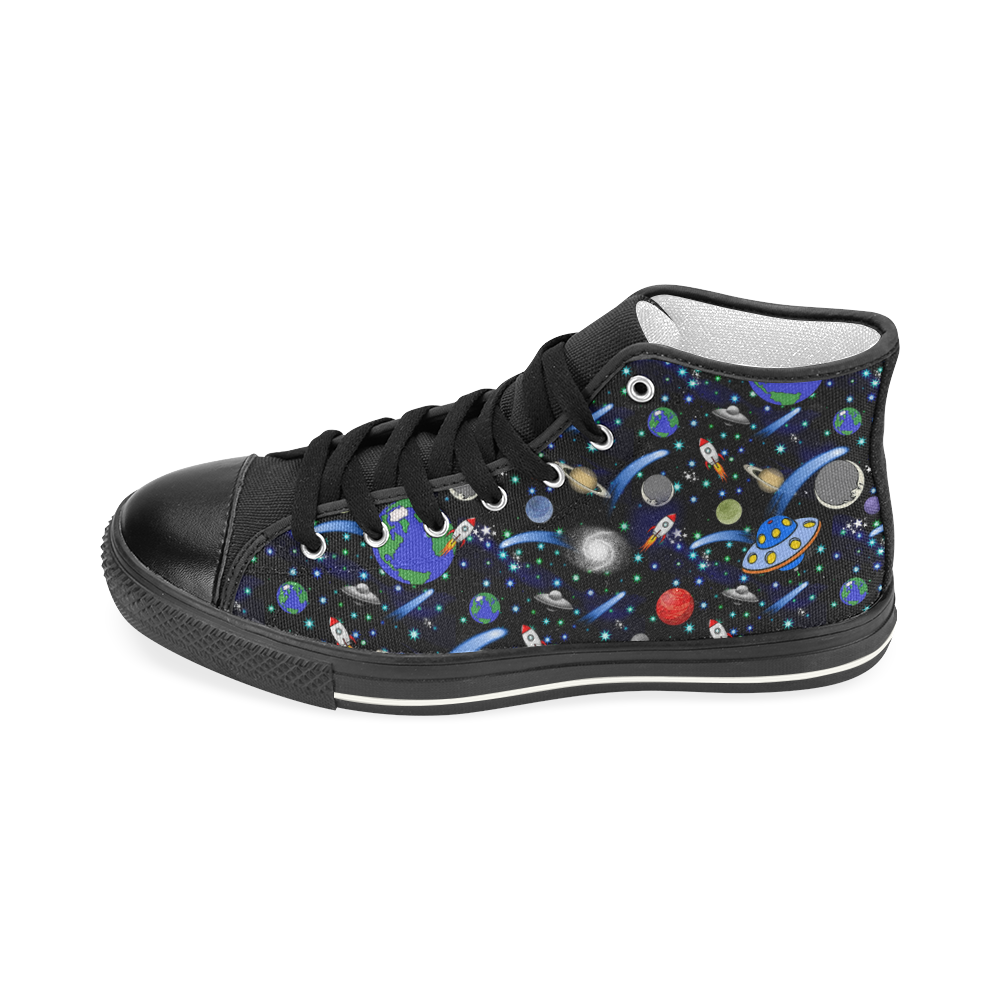 Galaxy Universe - Planets, Stars, Comets, Rockets Men’s Classic High Top Canvas Shoes (Model 017)