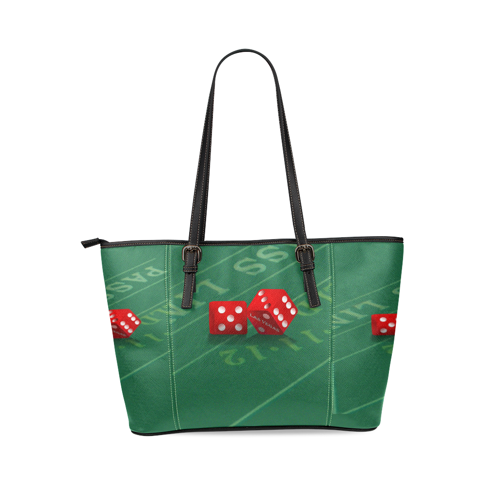 Las Vegas Dice on Craps Table Leather Tote Bag/Small (Model 1640)