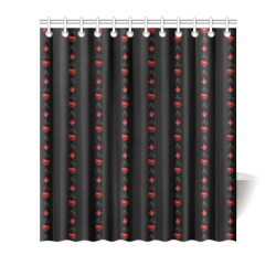 Las Vegas  Black and Red Casino Poker Card Shapes on Black Shower Curtain 66"x72"
