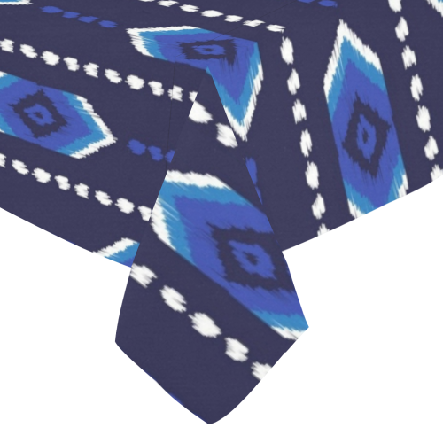 Aztec - Blue Cotton Linen Tablecloth 52"x 70"