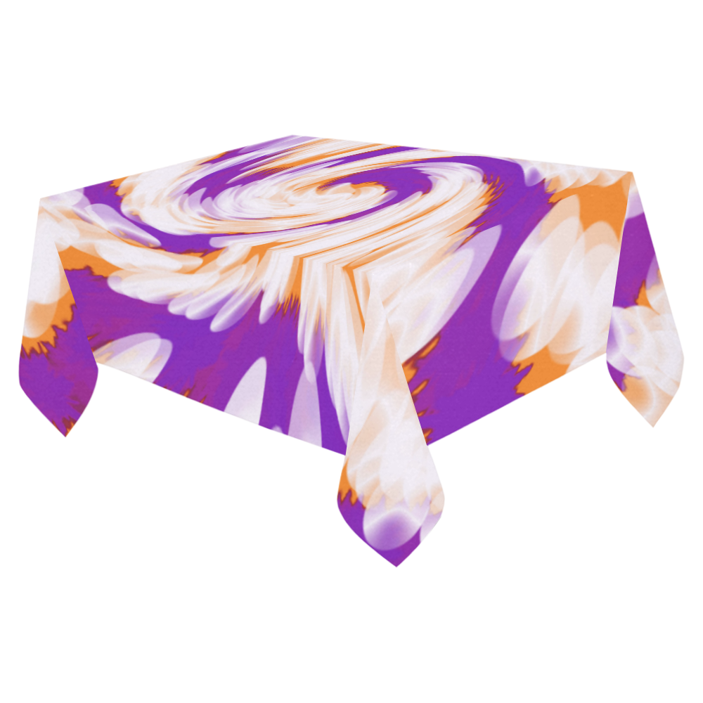 Purple Orange Tie Dye Swirl Abstract Cotton Linen Tablecloth 52"x 70"