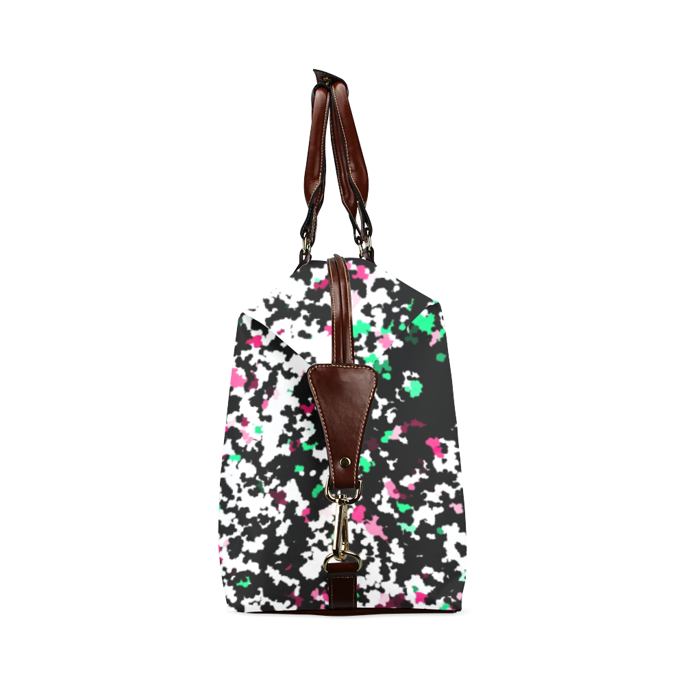 Pink Green Dots On Black And White Abstraction Classic Travel Bag (Model 1643) Remake