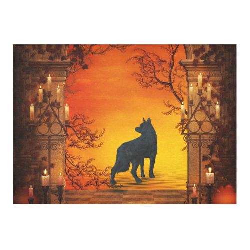 Wonderful black wolf in the night Cotton Linen Tablecloth 60"x 84"