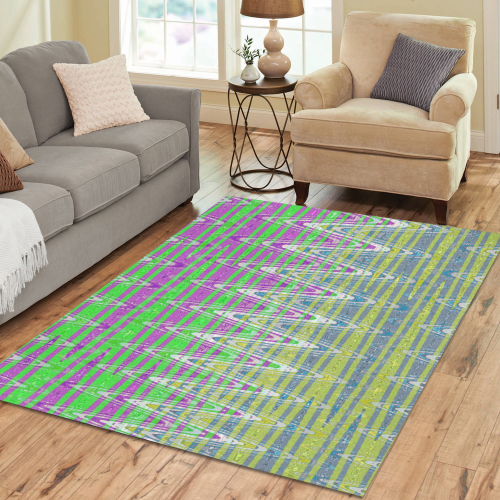 Colorful Pastel Zigzag Waves Pattern Area Rug7'x5'