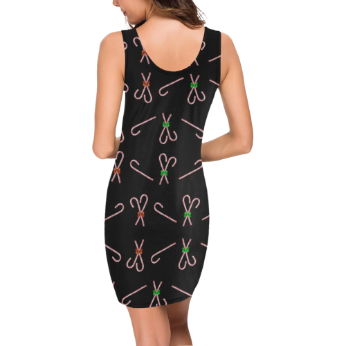 Christmas Candy Canes with Bows on Black Medea Vest Dress (Model D06)