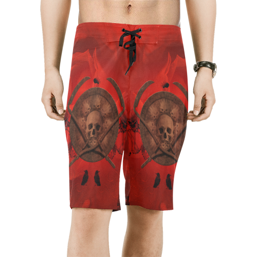 Skulls on red vintage background Men's All Over Print Board Shorts (Model L16)