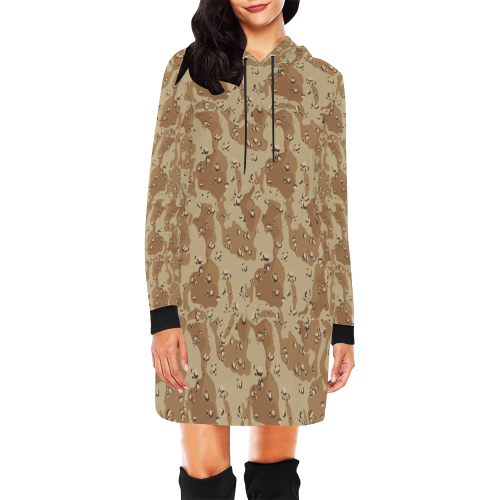 Vintage Desert Brown Camouflage All Over Print Hoodie Mini Dress (Model H27)