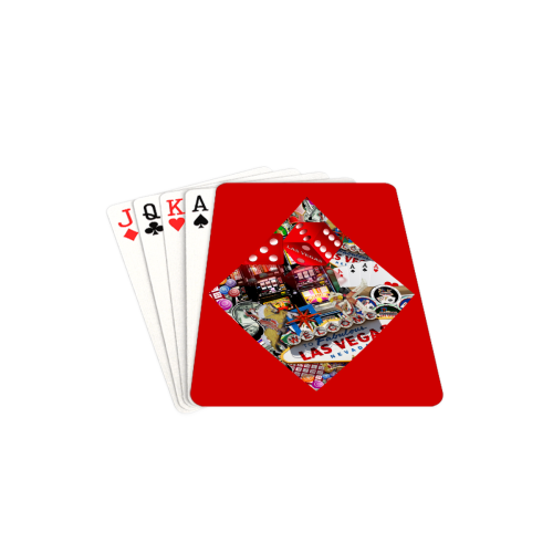 Diamond Playing Card Shape - Las Vegas Icons on Red Playing Cards 2.5"x3.5"