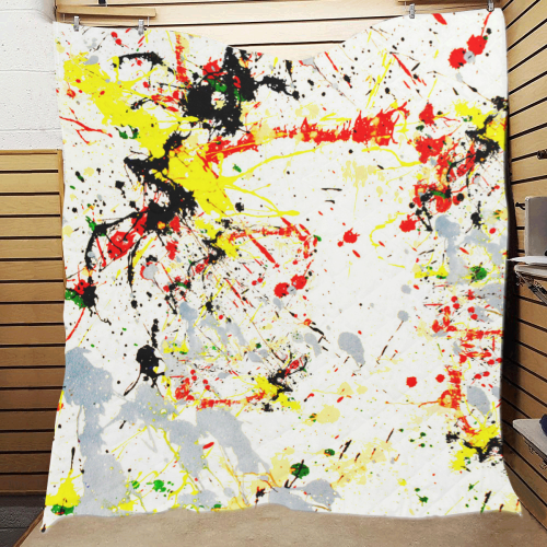 Black, Red, Yellow Paint Splatter Quilt 60"x70"