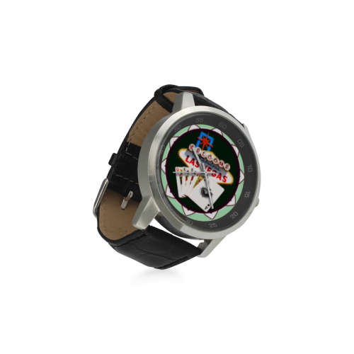 LasVegasIcons Poker Chip - Poker Hand Unisex Stainless Steel Leather Strap Watch(Model 202)