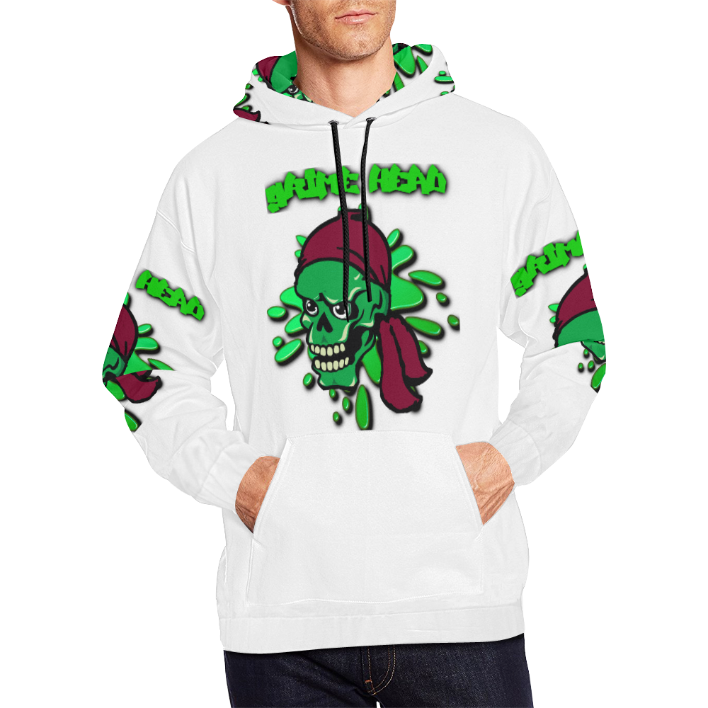 Grime Head - Rap and Hip Hop Design Skull Green and White All Over Print Hoodie for Men/Large Size (USA Size) (Model H13)