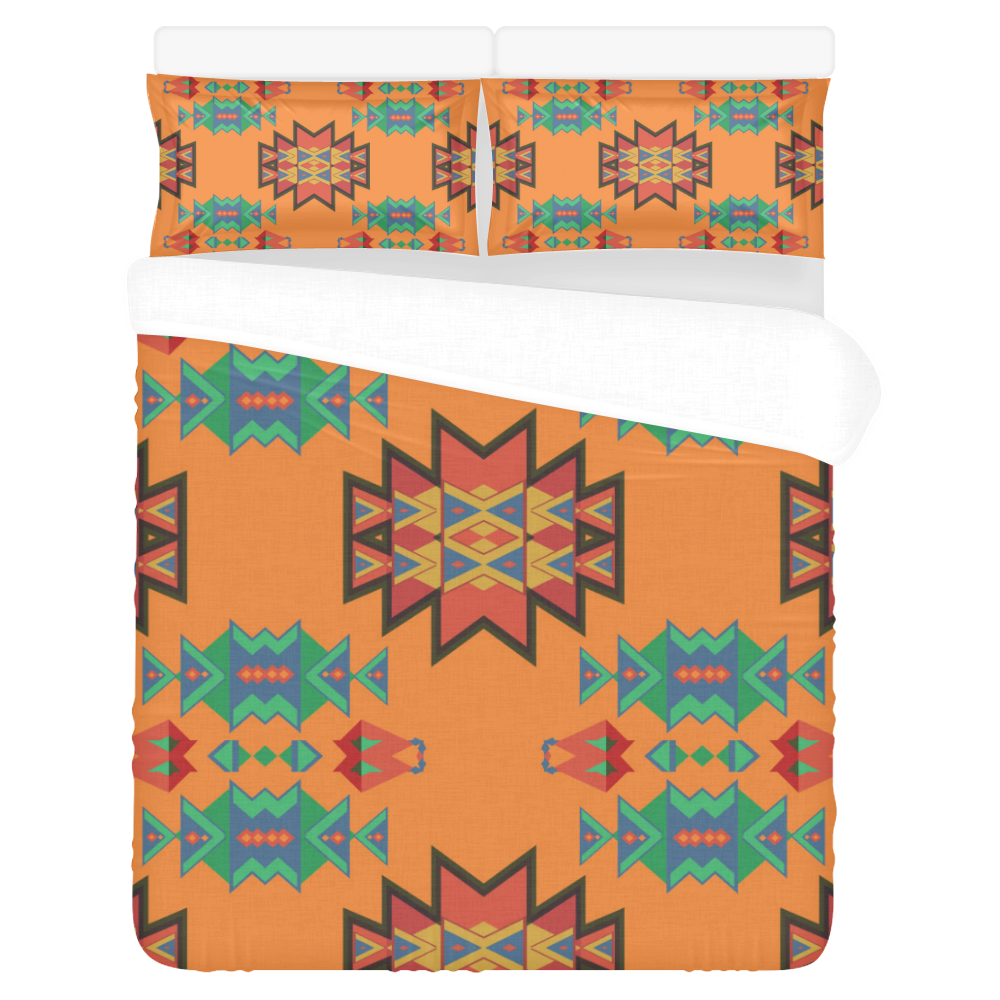 Misc shapes on an orange background 3-Piece Bedding Set