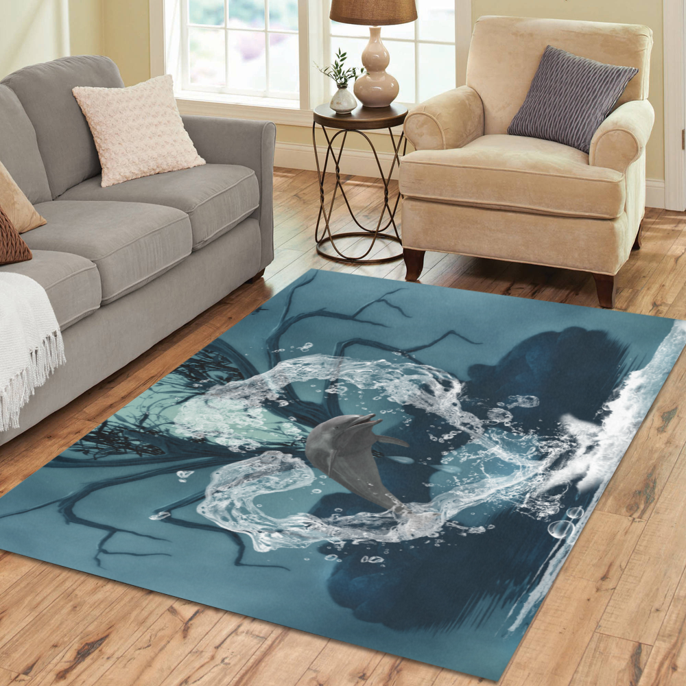 Dolphin jumping by a heart Area Rug7'x5'