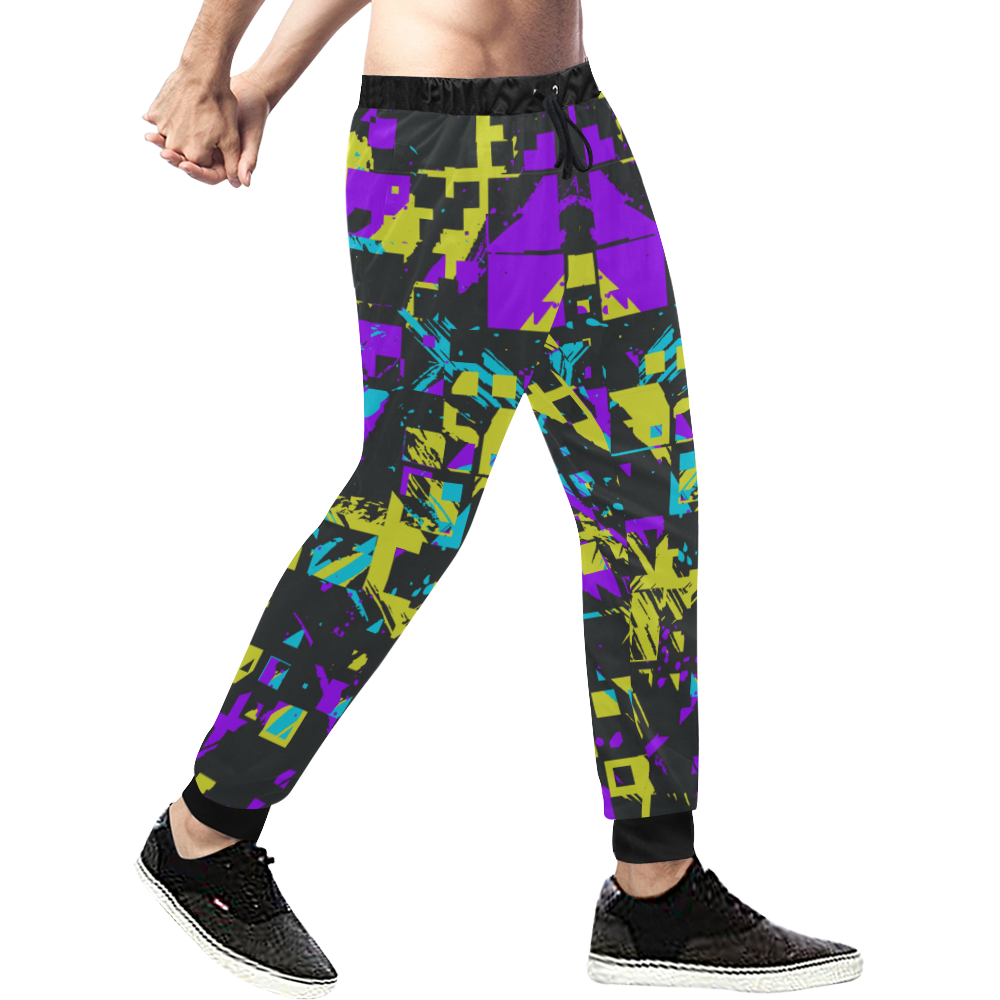 Purple yelllow squares Men's All Over Print Sweatpants (Model L11)