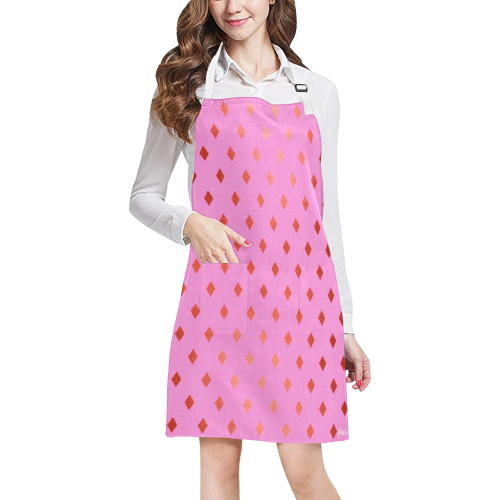 Fairlings Delight Royal Collection- Bubble Gum Pink Golden Red Diamonds 53086 All Over Print Apron All Over Print Apron