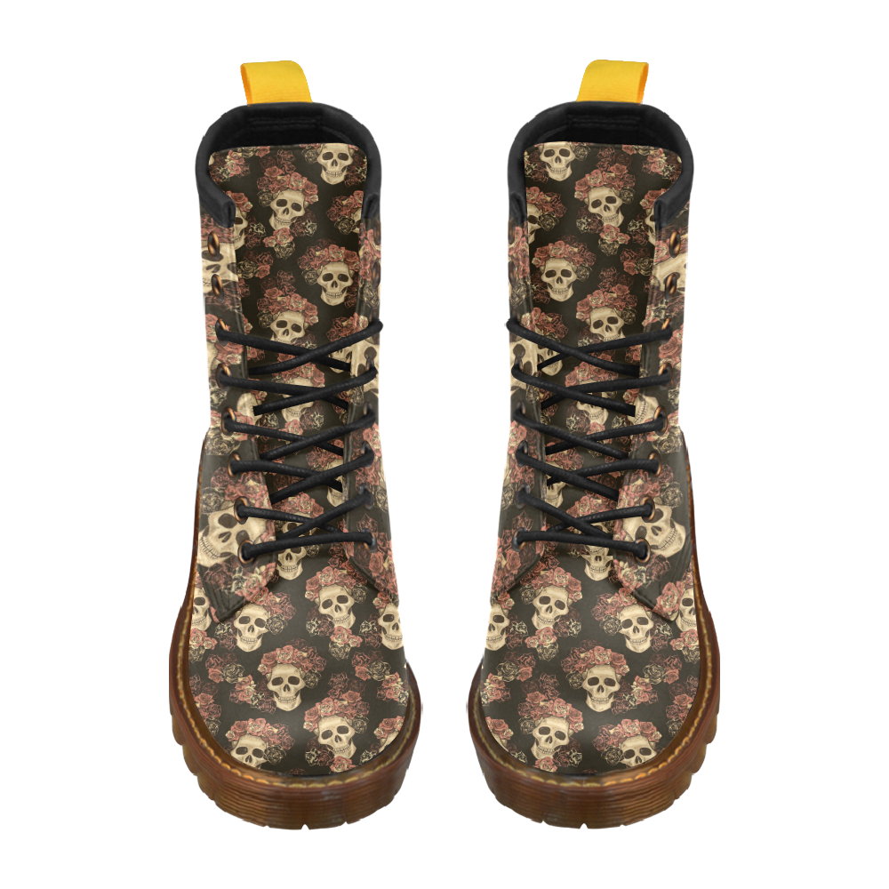 Skull and Rose Pattern High Grade PU Leather Martin Boots For Men Model 402H