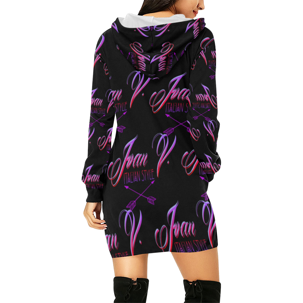 Ivan Venerucci Italian Style brand All Over Print Hoodie Mini Dress (Model H27)