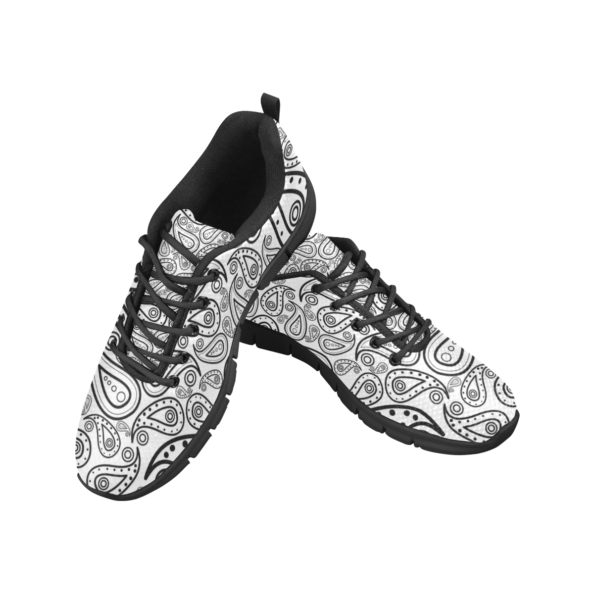 black and white paisley Women's Breathable Running Shoes/Large (Model 055)