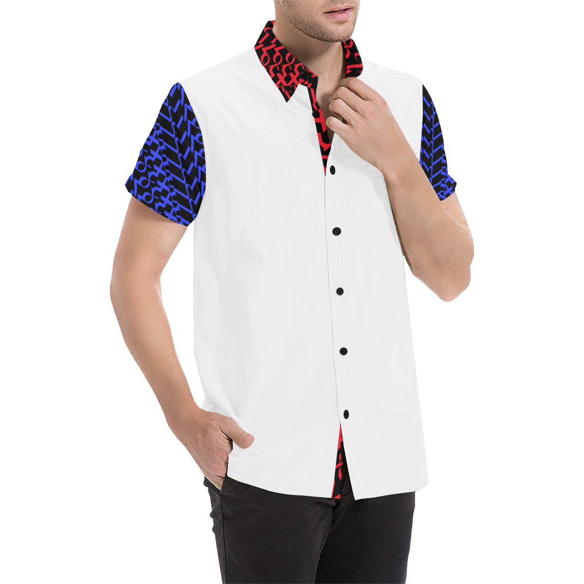 NUMBERS Collection 1234567 "Reverse" Split collar/sleeves Men's All Over Print Short Sleeve Shirt (Model T53)