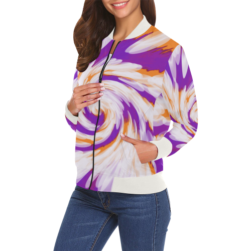 Purple Orange Tie Dye Swirl Abstract All Over Print Bomber Jacket for Women (Model H19)